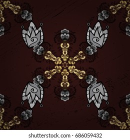Vector illustration. Vintage pattern on dark brown background with white elements. Christmas, snowflake, new year.