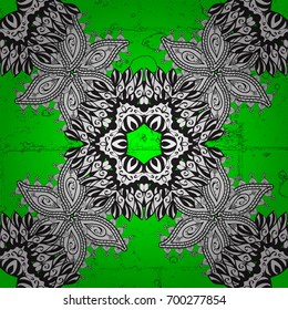 Vector illustration. Vintage pattern on a green background with white elements.
