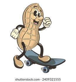 vector illustration of vintage peanut mascot character skateboarding