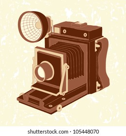 Vector illustration of vintage photo camera on grunge background