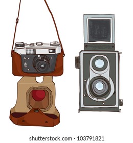 Vector illustration of vintage photo cameras
