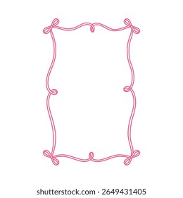 Vector Illustration of Vintage Pink Ribbon Frame, with Swirls, Bows and Wave. Rectangle Shape. For Cards, Invitations, Birthday, Parties. Decoration. Flat Simple Style. Isolated Background.