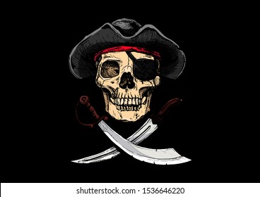 Vector illustration of  Vintage pirate flag, Jolly Roger.