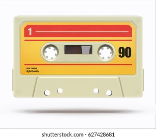 Vector illustration of vintage plastic audio cassette tape isolated on a white background