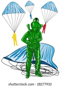 Vector Illustration Of Vintage Plastic Paratrooper Toys