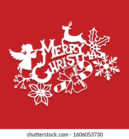 A vector illustration of vintage playbill merry christmas decorations paper cut.