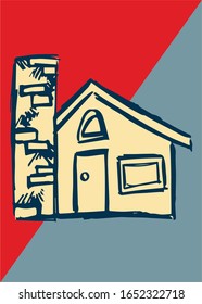 Vector Illustration of Vintage Poster of House or Building