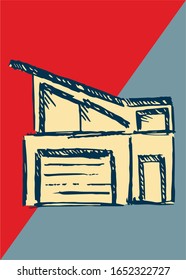 Vector Illustration of Vintage Poster of House or Building