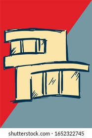 Vector Illustration of Vintage Poster of House or Building