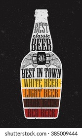 vector illustration of vintage poster with lettering typography on beer bottle.