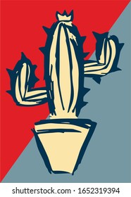 Vector Illustration of Vintage Poster of Mexican Cactus Plant