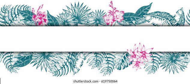 Vector Illustration of Vintage poster Print. Summer on beach. Tropical sketch seamless pattern