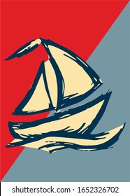 Vector Illustration of Vintage Poster of Ship or Boat