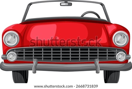 Vector illustration of a vintage red convertible car from the front, showcasing sleek lines and retro design elements