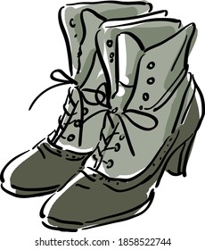 Vector illustration with vintage retro antique women's shoes, shoes, boots