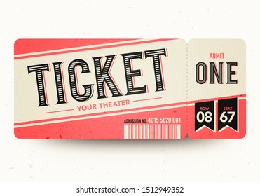 Vector Illustration Vintage Retro Cinema Admit One Tickets.