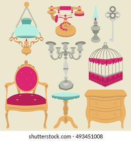 Vector illustration of vintage retro decor items