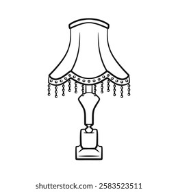 Vector illustration of a vintage retro night lamp in line art style. Perfect for nostalgic, home decor, or retro-themed projects. Clean and minimalist design.