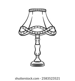 Vector illustration of a vintage retro night lamp in line art style. Perfect for nostalgic, home decor, or retro-themed projects. Clean and minimalist design.