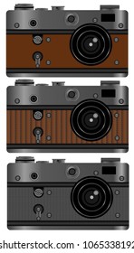 Vector illustration of vintage retro photo camera. A set of three objects.
