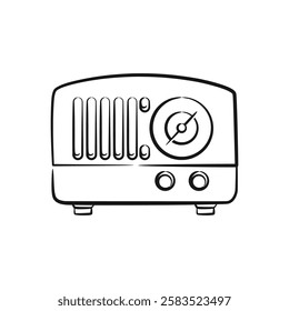 Vector illustration of a vintage retro radio in clean line art style. Ideal for nostalgic, retro-themed, or music-related projects. Minimalist and timeless design.