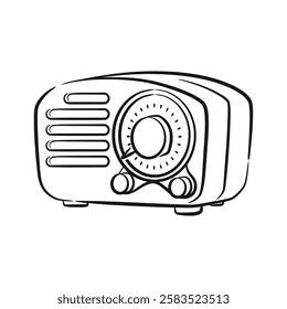 Vector illustration of a vintage retro radio in clean line art style. Ideal for nostalgic, retro-themed, or music-related projects. Minimalist and timeless design.