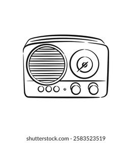 Vector illustration of a vintage retro radio in clean line art style. Ideal for nostalgic, retro-themed, or music-related projects. Minimalist and timeless design.