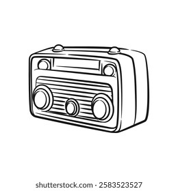 Vector illustration of a vintage retro radio in clean line art style. Ideal for nostalgic, retro-themed, or music-related projects. Minimalist and timeless design.