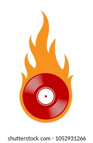 Vector illustration of vintage retro vinyl record icon with simple flames. Ideal for stickers, decals, casino poker logo design element and any kind of decoration.