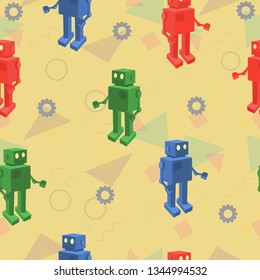 Vector Illustration Vintage Robots Seamless Pattern Background 