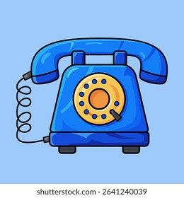 Vector illustration of a vintage rotary dial telephone in blue and orange with a curly cord, perfect for retro tech, communication, or nostalgia-themed designs.