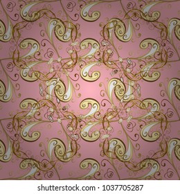 Vector illustration. Vintage seamless pattern on a neutral, beige and brown colors with golden elements.