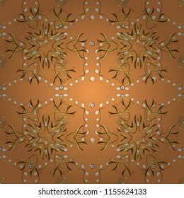 Vector illustration. Vintage seamless pattern on a orange, brown and yellow colors with golden elements.
