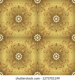 Vector illustration. Vintage seamless pattern on a yellow and beige colors with golden elements.