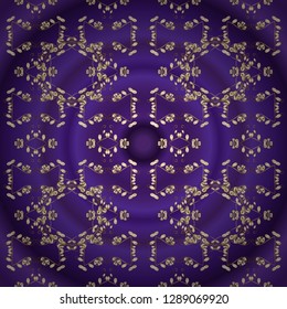 Vector illustration. Vintage seamless pattern on a violet and purple colors with golden elements.