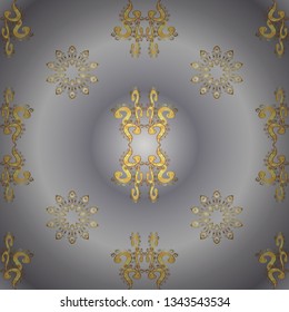 Vector illustration. Vintage seamless pattern on a neutral and gray colors with golden elements.