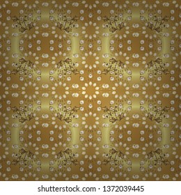 Vector illustration. Vintage seamless pattern on a yellow and beige colors with golden elements.