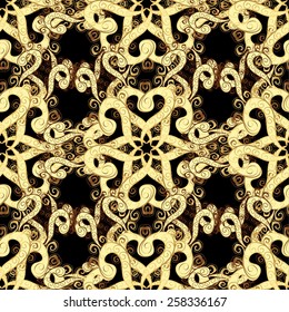 Vector illustration. Vintage seamless pattern on a colors with golden elements.