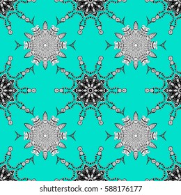 Vector illustration. Vintage seamless pattern on a blue background with white elements.