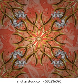 Vector illustration. Vintage seamless pattern on a background with golden elements.