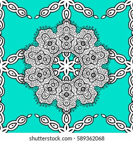 Vector illustration. Vintage seamless pattern on a blue background with white elements.