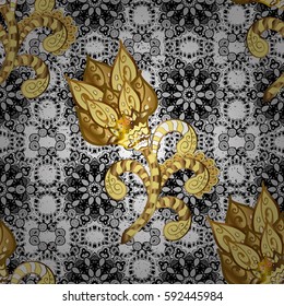 Vector illustration. Vintage seamless pattern on a background with golden elements.