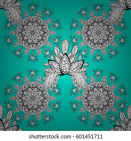 Vector illustration. Vintage seamless pattern on a blue background with white elements.