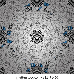 Vector illustration. Vintage seamless pattern on a blue background with golden elements.