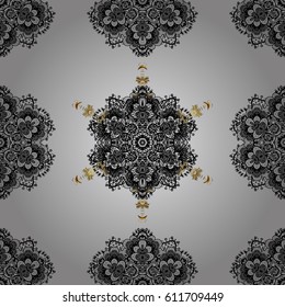 Vector illustration. Vintage seamless pattern on a gray background with golden elements.