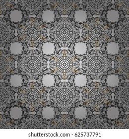Vector illustration. Vintage seamless pattern on a gray background with golden elements.