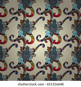 Vector illustration. Vintage seamless pattern on a colorful background with ornamental elements.