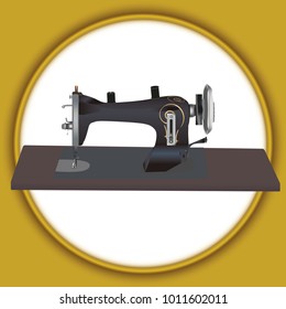  vector illustration of vintage sewing machine isolated by yellow frame on white background