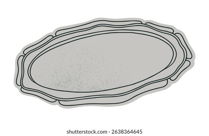 Vector illustration of vintage silver tray. Can be used in restaurant and kitchenware advertisements, antiques promotional materials, lifestyle blogs, prints, cards and invitation designs.