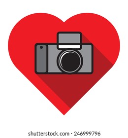 Vector illustration vintage single-lense reflex camera icon in heart